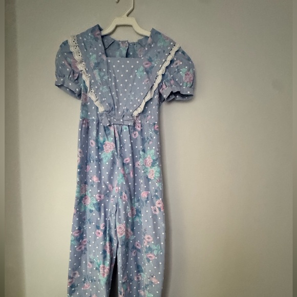 Vintage Blue Floral Jumpsuit with Pink Accents - Picture 8 of 8